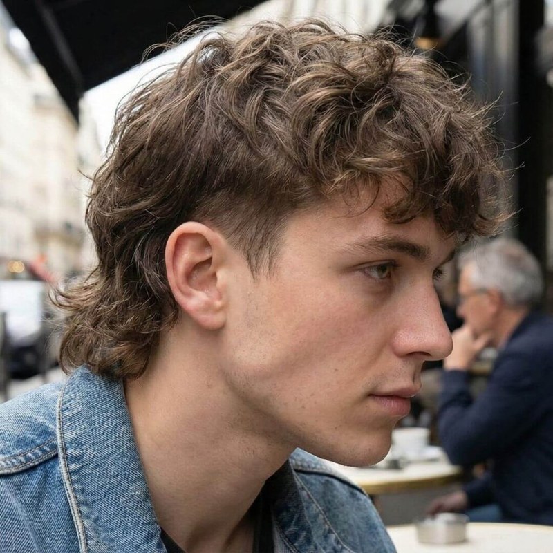 Man with textured, wavy medium-length hair and a sharp low fade, styled with volume on top