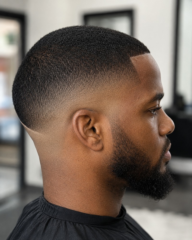 Bald drop fade with a shaver-close base and evenly buzzed top