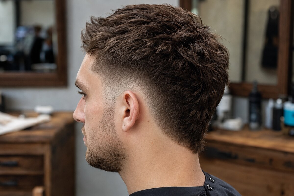 Subtle burst fade using a gradual rounded transition around and behind the ear